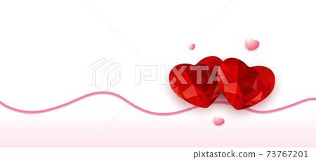 Happy valentine's day origami red heart low polygon design with shadow and wavy line on white background Happy valentine's day origami red heart low polygon design with shadow and wavy line on white background 73767201