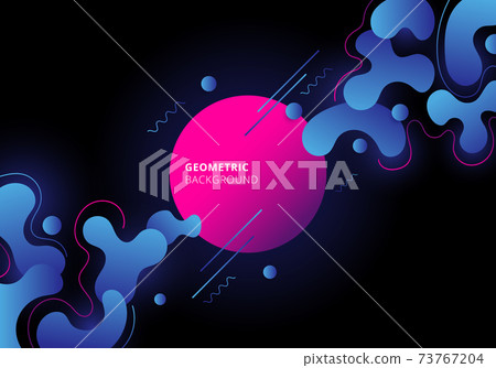 Abstract blue and pink color geometric with fluid flow on black background. Abstract blue and pink color geometric with fluid flow on black background. 73767204
