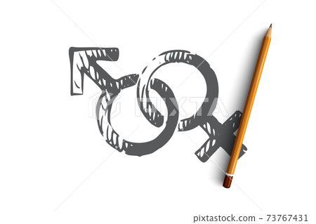 Sex, male, female, symbol, gender concept. Hand drawn isolated vector. 73767431