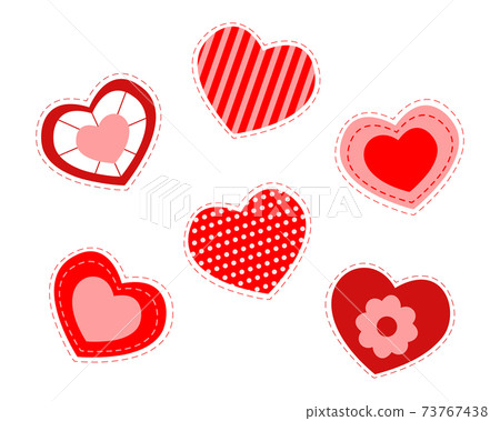 Set of various heart stickers isolated on white background. Romantic stickers collection. Vector flat illustration 73767438