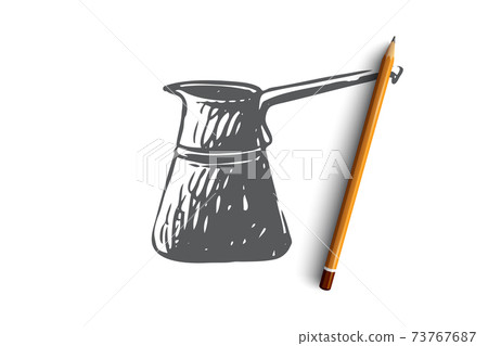 Turkish, cezve, coffee, beverage, drink concept. Hand drawn isolated vector. 73767687