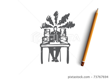 Work, paper, busy, stress, job concept. Hand drawn isolated vector. Work, paper, busy, stress, job concept. Hand drawn isolated vector. 73767694