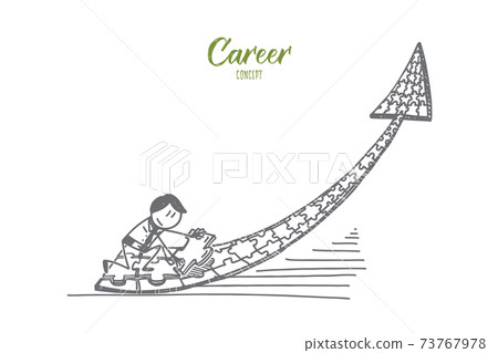 Hand drawn man forming puzzle of arrow up Hand drawn man forming puzzle of arrow up 73767978