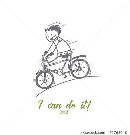 Hand drawn smiling man riding bicycle Hand drawn smiling man riding bicycle 73768048