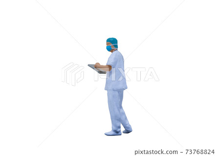 Doctors with protective suits and masks on white background Doctors with protective suits and masks on white background 73768824