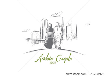 Arabic couple concept. Hand drawn isolated vector. Arabic couple concept. Hand drawn isolated vector. 73768928