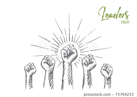 Hand drawn raised hands with clenched fists 73769253