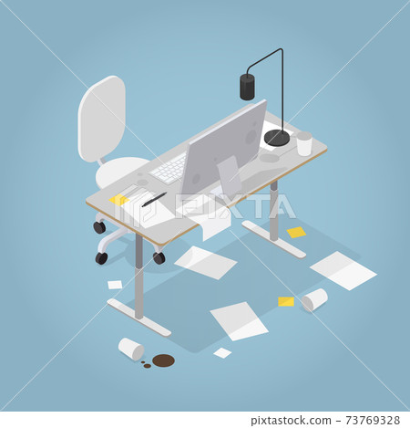 Isometric Messy Office Illustration 73769328