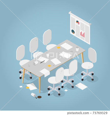 Isometric Messy Office Illustration 73769329