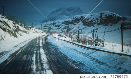 Winter road on Lofoten Islands Winter road on Lofoten Islands 73769473