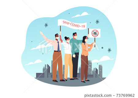 Healthcare, protest, covid19, infection, 2019ncov, coronavirus, protection concept Healthcare, protest, covid19, infection, 2019ncov, coronavirus, protection concept 73769962