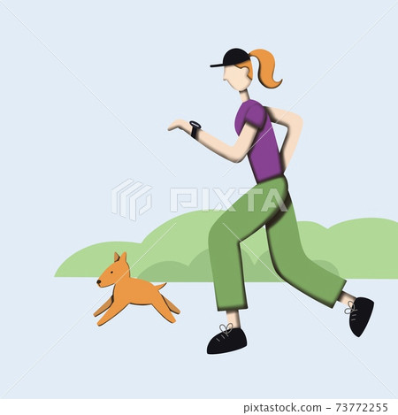 a girl jogging with her pet dog. sporty girl running outdoors a girl jogging with her pet dog. sporty girl running outdoors 73772255