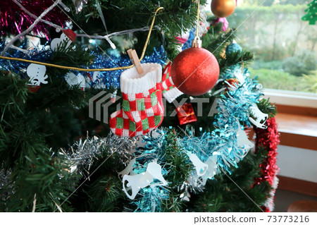 Christmas tree and christmas decoration on Christmas day and new year Christmas tree and christmas decoration on Christmas day and new year 73773216