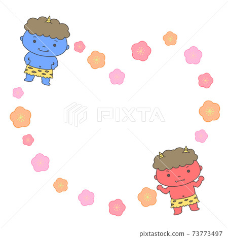 Cute demon whole body Setsubun plum heart frame 73773497