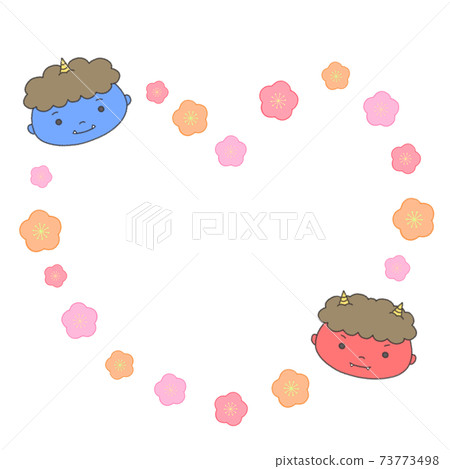 Cute demon face Setsubun plum heart frame 73773498