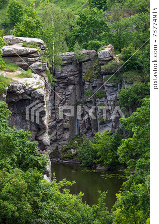 Buky Canyon summer landscape, Hirskyi Tikych river, Cherkasy Region, Ukraine. 73774915