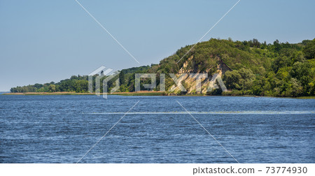 Dnipro river shores summer landscape, Kaniv water Reservoir, Kyiv Region, Ukraine. 73774930
