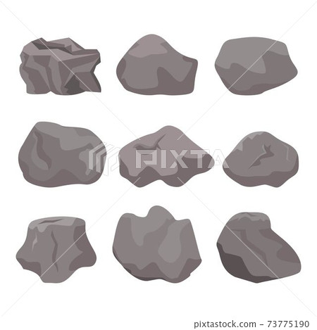 Rock stone cartoon vector set in a flat style with variety of shapes. Cartoon props for outdoor decor. 73775190
