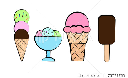 ice cream cone and bar. pastel and colorful icecream isolate on pink. vector illustration ice cream cone and bar. pastel and colorful icecream isolate on pink. vector illustration 73775763