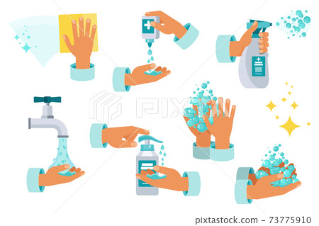 Set of Antiseptic for disinfection. Hand hygiene. Hand washing with soap. Set of Antiseptic for disinfection. Hand hygiene. Hand washing with soap. 73775910