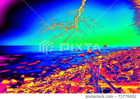 Tropical beach at sunset - nature background 73776082