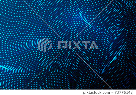 Wave of particles. Futuristic blue dots background with a dynamic wave. Big data. 73776142