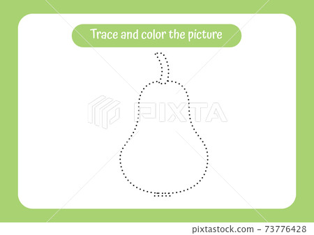 Pear. Trace and color the picture. Educational game for children. Handwriting and drawing practice. Food theme activity for toddlers, kids. 73776428
