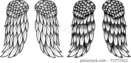 Angel wings in tattoo style isolated on white background. Design element for poster, t shit, card, emblem, sign, badge. Angel wings in tattoo style isolated on white background. Design element for poster, t shit, card, emblem, sign, badge. 73777022