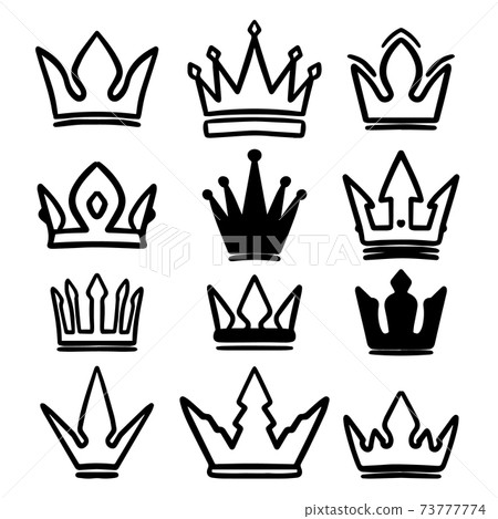 Set of hand drawn crowns isolated on white... - Stock Illustration ...