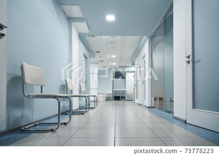 Empty modern hospital corridor, clinic hallway interior background. 73778223