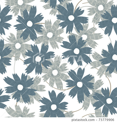 Tender floral pattern with blue doodle flowers 73779906