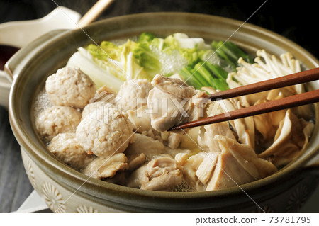 Warm hot pot with fish balls and chicken Warm hot pot with fish balls and chicken 73781795