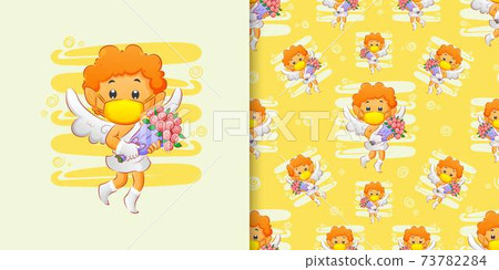 The cupid holding the bucket of the rose flowers for the valentine's day The cupid holding the bucket of the rose flowers for the valentine's day 73782284
