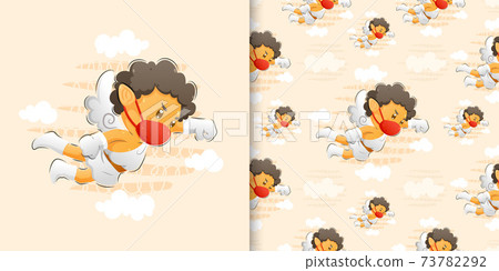 The pattern of the water colour illustration of the cupid using the mask and the gloves 73782292