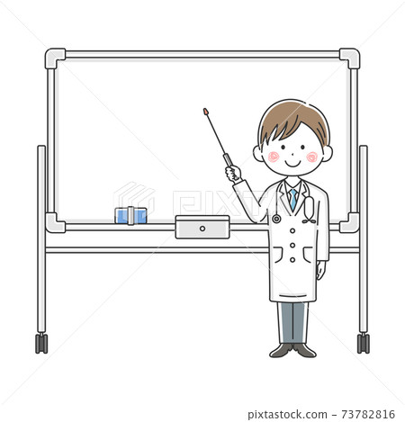 Illustration of a Japanese doctor explaining on a whiteboard 73782816