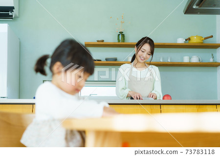 Family image kitchen mother and daughter Family image kitchen mother and daughter 73783118