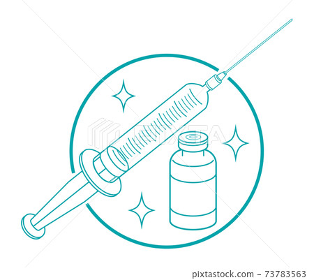 Line art illustration of vaccine and syringe [turquoise] 73783563