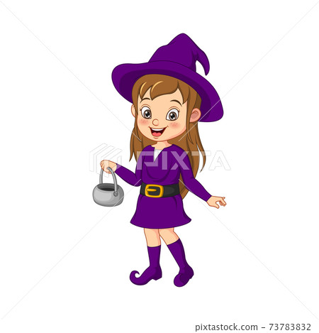 Cartoon witch girl wearing in purple dress and hat Cartoon witch girl wearing in purple dress and hat 73783832