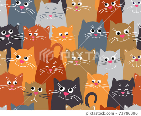 Seamless pattern cat. Cute pet colorful pattern background. Different faces Seamless pattern cat. Cute pet colorful pattern background. Different faces 73786396