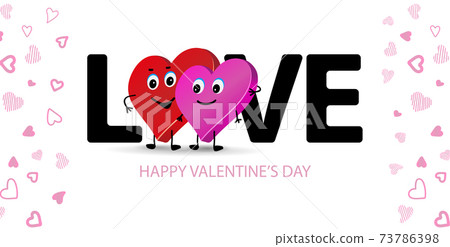 card happy Valentines day. Two loving hearts couple. Word Love 73786398