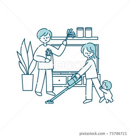 A couple and a baby cleaning A couple and a baby cleaning 73786721