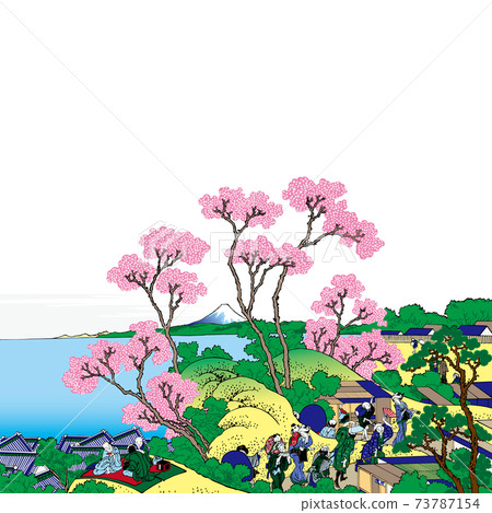 葛飾北齋圖像東海道品川品川御殿山No Fuji Bright Edition Square white background 73787154