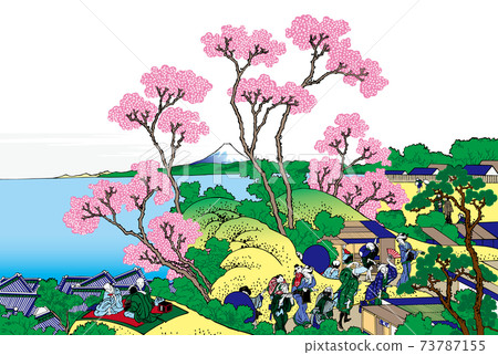 葛飾北齋圖像Tokaido Shinagawa Gotenyama No Fuji Bright version White background 73787155