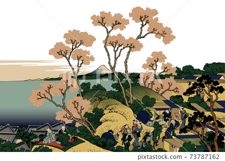 葛飾北齋圖像東海道品川品川御殿山之富士白色背景 73787162