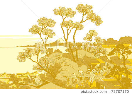 葛飾北齋圖像東海道品川品川御殿山之富士金白色背景 73787170