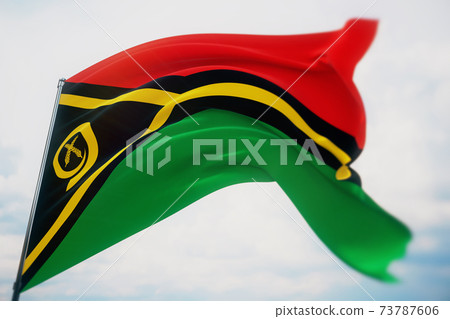 Waving flags of the world - flag of Vanuatu. Shot with a shallow depth of field, selective focus. 3D illustration. 73787606
