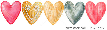 Set of hearts. textures of wood, metal, glass and knitted fabric. cookie Set of hearts. textures of wood, metal, glass and knitted fabric. cookie 73787717