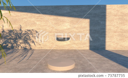 Minimal cosmetic background for product presentation. Sunshade shadow on geometric plaster background. Podium for packaging presentation and cosmetic. 3d rendering. 3d illustration. 73787735