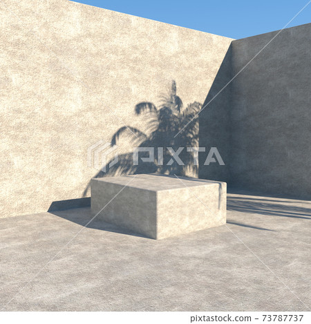 Minimal cosmetic background for product presentation. Sunshade shadow on geometric plaster background. Podium for packaging presentation and cosmetic. 3d rendering. 3d illustration. 73787737