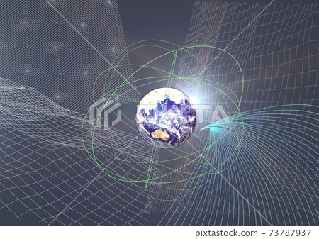 Image of earth network IT artificial satellite route economy industry, etc. Wireframe line background 73787937